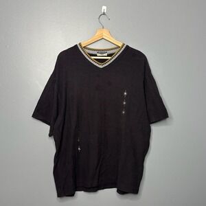 Vintage BC Ethic Shirt Mens Large Black V Neck Star Embroidered Made USA 90s